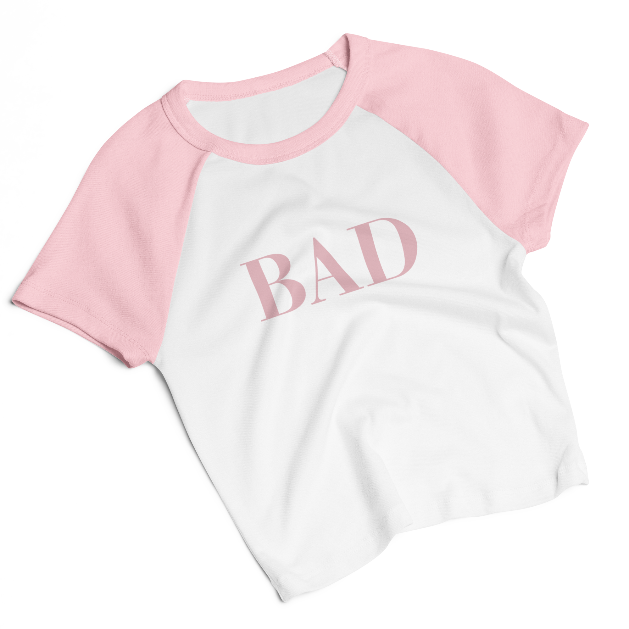BAD - Baby tee, Raglan, White & Pink