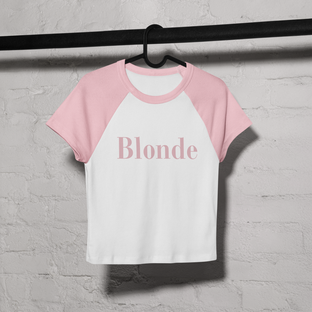 Blonde - Baby Tee, Raglan, White & Pink