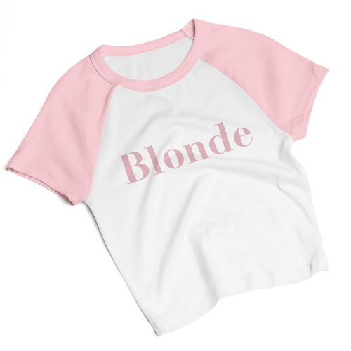 Blonde - Baby Tee, Raglan, White & Pink